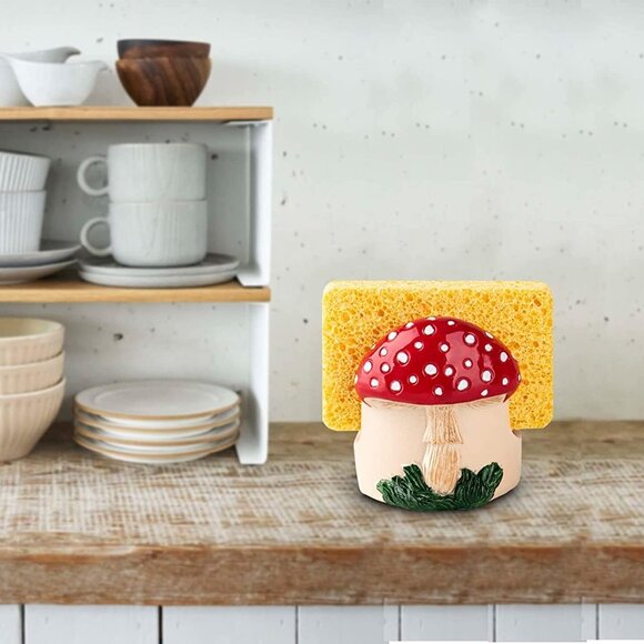Mushroom Kitchen Sponge Holder Ceramic Sponge Dish Red Sponge Holder For Kitchen - Picture 7 of 7
